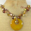 YELLOW AGATE BROWN AGATE CRYSTAL PEARLS NECKLACE