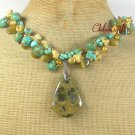 RHYOLITE & TURQUOISE & YELLOW JADE & PEARL NECKLACE