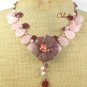 FANCY JASPER FLOWER ROSE QUARTZ CARNELIAN NECKLACE