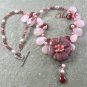 FANCY JASPER FLOWER ROSE QUARTZ CARNELIAN NECKLACE