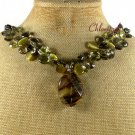 TIGER QUARTZ CAT EYE CRYSTAL PEARLS NECKLACE