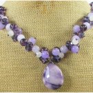PURPLE JADE & QUARTZ & CRYSTAL & FW PEARL NECKLACE