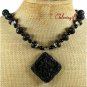 BLACK CINNABAR AGATE VOLCANO LAVA NECKLACE