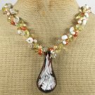 FLOWER LAMPWORK QUARTZ CRYSTAL PEARLS NECKLACE