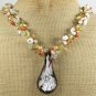FLOWER LAMPWORK QUARTZ CRYSTAL PEARLS NECKLACE