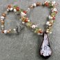 FLOWER LAMPWORK QUARTZ CRYSTAL PEARLS NECKLACE