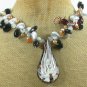 FLOWER LAMPWORK BLACK AGATE CAT EYE PEARLS NECKLACE