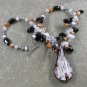 FLOWER LAMPWORK BLACK AGATE CAT EYE PEARLS NECKLACE