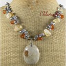FOSSIL AGATE RED AGATE CITRINE FW PEARLS NECKLACE