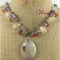 FOSSIL AGATE RED AGATE CITRINE FW PEARLS NECKLACE