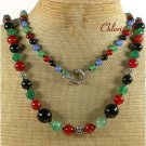 LONG! 40 RED BLACK BLUE GREEN AGATE NECKLACE