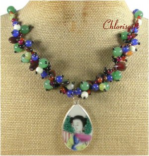 POTTERY SHARD AGATE FLUORITE JADE NECKLACE