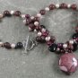 RED BROWN PICTURE JASPER BLACK AGATE PEARLS NECKLACE