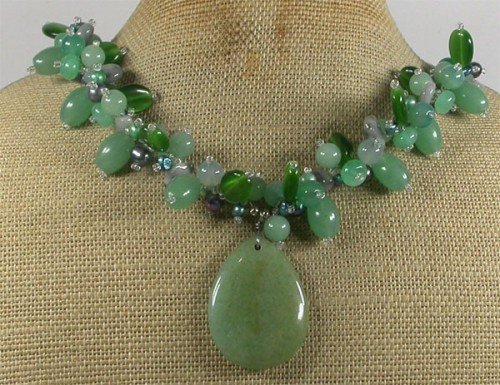 GREEN JADE AGATE LABORADITE CAT EYE PEARLS NECKLACE
