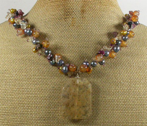 CITRINE QUARTZ & AGATE & TOURMALINE & PEARLS NECKLACE