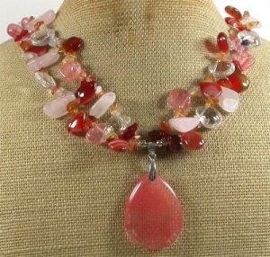 CHERRY QUARTZ ROSE QUARTZ CRYSTAL AGATE NECKLACE