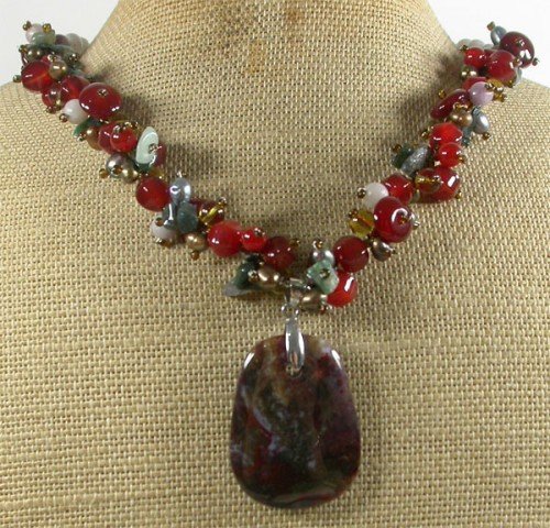 FANCY JASPER RED CARNELIAN LEPIDOLITE NECKLACE