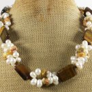 TIGER EYE & CRAZY AGATE & FRESH WATER PEARLS NECKLACE