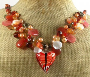 MURANO GLASS & AGATE & QUARTZ & CRYSTAL NECKLACE