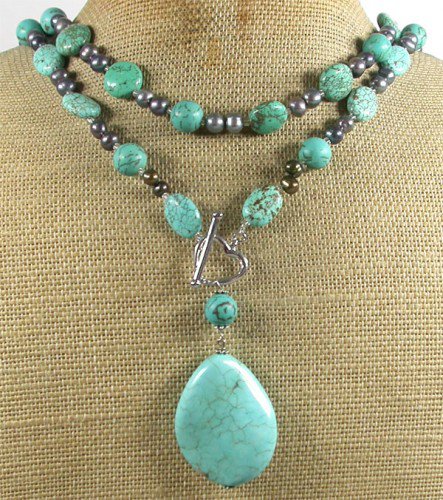 LONG! 40 TURQUOISE & FRESH WATER PEARLS NECKLACE