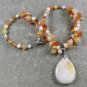 YELLOW HONEY JADE & RED AGATE & FW PEARL NECKLACE