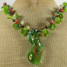 MURANO GLASS & JADE & CAT EYE & QUARTZ NECKLACE