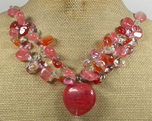 CHERRY QUARTZ & AGATE & CRYSTAL NECKLACE
