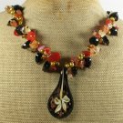 FLOWER LAMPWORK & AGATE & CITRINE & PEARL NECKLACE