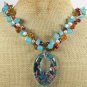 MURANO GLASS & RED AGATE & JADE & CRYSTAL NECKLACE