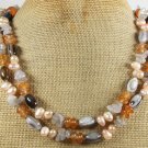 LONG! 40" MULTI AGATE & FRESH WATER PEARLS NECKLACE