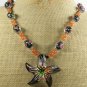 MURANO GLASS & HONEY JADE & FLOWER LAMPWORK NECKLACE