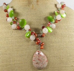 AUTUMN JASPER & AGATE & CAT EYE & PEARLS NECKLACE