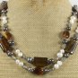 TIGER EYE & FRESH WATER PEARLS 2ROW NECKLACE