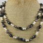 LONG! 40" BLACK CAT EYE & FRESH WATER PEARLS NECKLACE