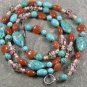 LONG! 40 TURQUOISE HONEY JADE FLOWER LAMPWORK NECKLACE