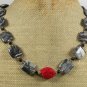 RED CINNABAR BLACK AGATE PICASSO JASPER NECKLACE