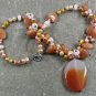 ORANGE AGATE HONEY JADE WHITE JADE PEARLS NECKLACE
