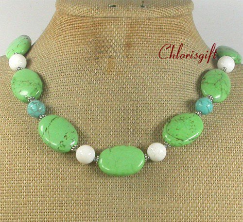 BLUE GREEN TURQUOISE & WHITE CORAL NECKLACE