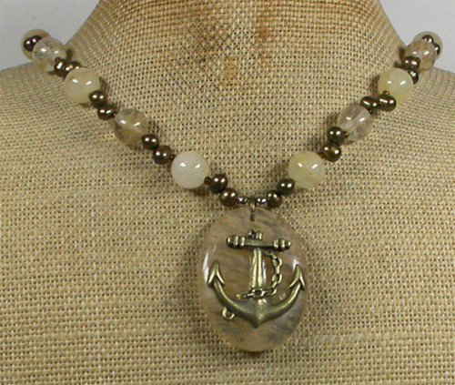 CITRINE QUARTZ & ANCHOR CHARM & YELLOW JADE NECKLACE