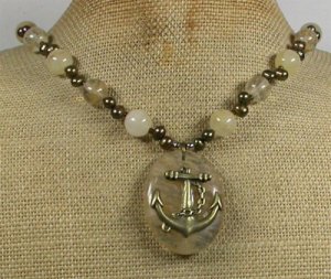 CITRINE QUARTZ & ANCHOR CHARM & YELLOW JADE NECKLACE