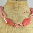 PINK FIRE AGATE CHERRY QUARTZ FW PEARL NECKLACE
