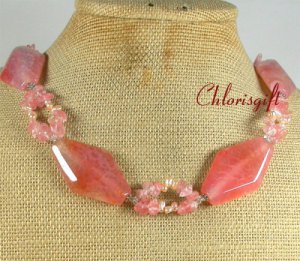 PINK FIRE AGATE CHERRY QUARTZ FW PEARL NECKLACE