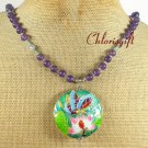 LOTUS BUTTERFLY CLOISONNE PURPLE JADE NECKLACE