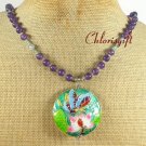 LOTUS BUTTERFLY CLOISONNE PURPLE JADE NECKLACE