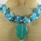 BLUE AGATE & JADE & CAT EYE & CRYSTAL PEARLS NECKLACE