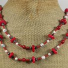 LONG! 40 RED CORAL WHITE TURQUOISE NECKLACE