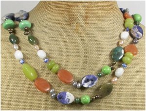 LONG! 40 TURQUOISE JADE SODALITE JASPER NECKLACE