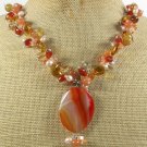 RED AGATE & HONEY JADE & RUTILATED QUARTZ NECKLACE