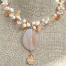 ORANGE AGATE & CLEAR CRYSTAL & FW PEARL NECKLACE