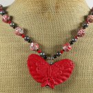RED CINNABAR BUTTERFLY & AFRICAN TURQUOISE NECKLACE
